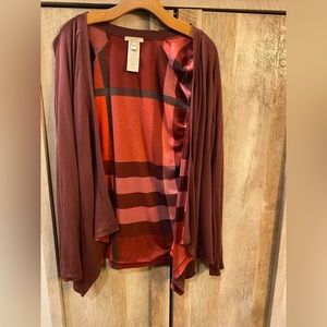 Burberry Brit open front sweater/cardigan. Size large. Color:maroon/wine.